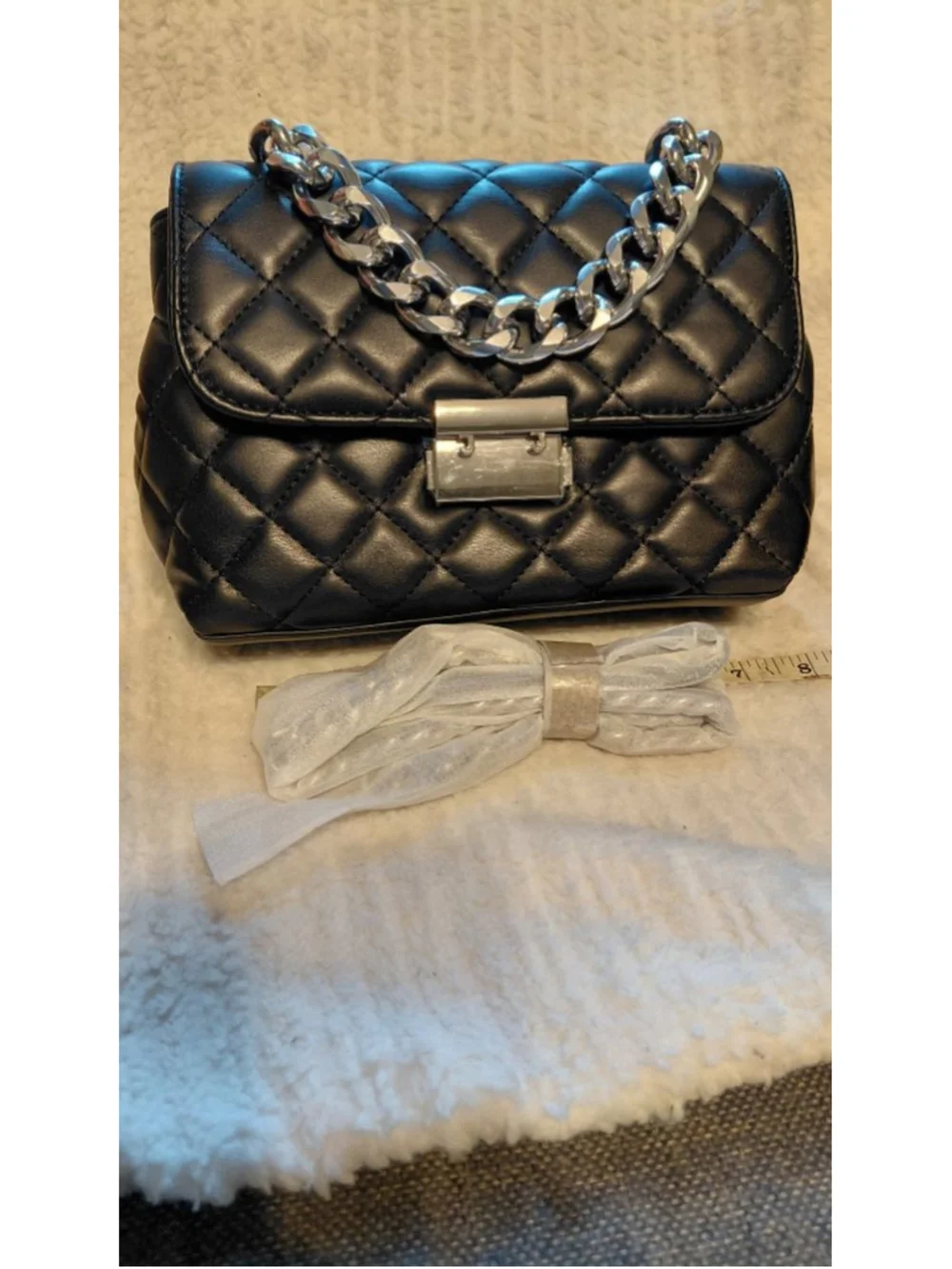 Women's Quilted Crossbody Bag One Size Black Silver